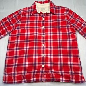 LL Bean Women Plaid Flannel Sherpa Long Sleeve Fleece Lined Button Up Shacket S